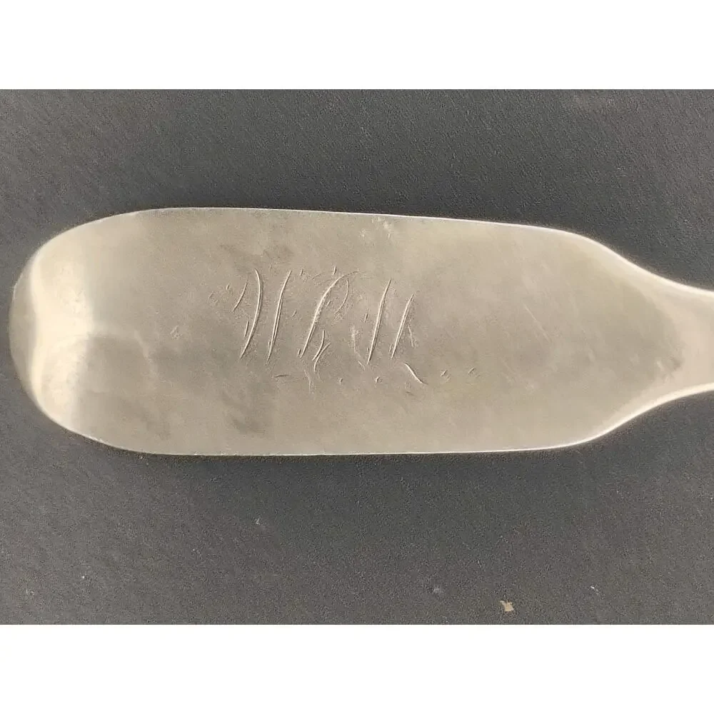 Antique Platt & Brother NY Coin Silver Tablespoons Pair 1850s Fiddle Pattern